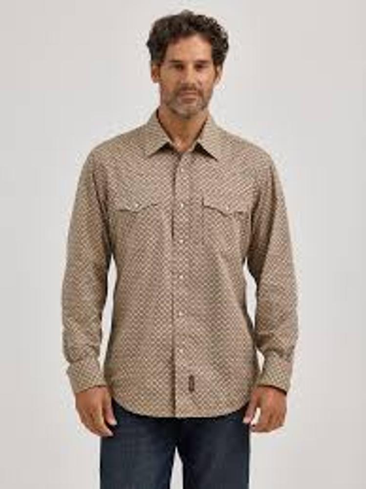 Wrangler Mens Retro? Premium Long Sleeve Shirt - Modern Fit Tan-112368222