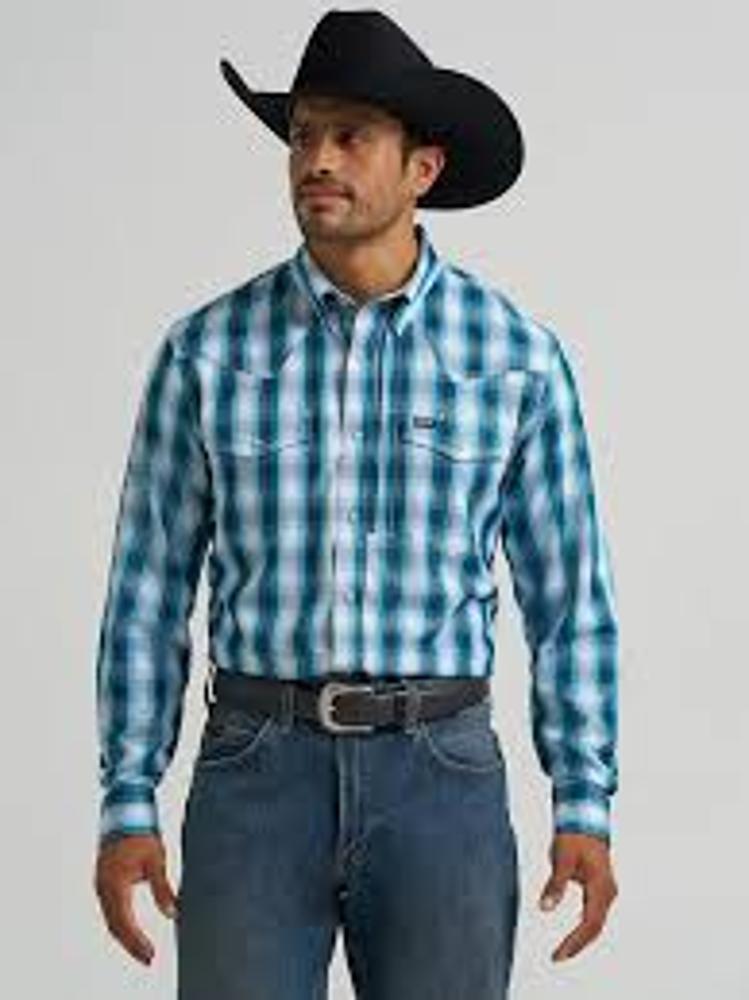 Wrangler Mens Performance Long Sleeve Shirt - Snaps Teal-112368292