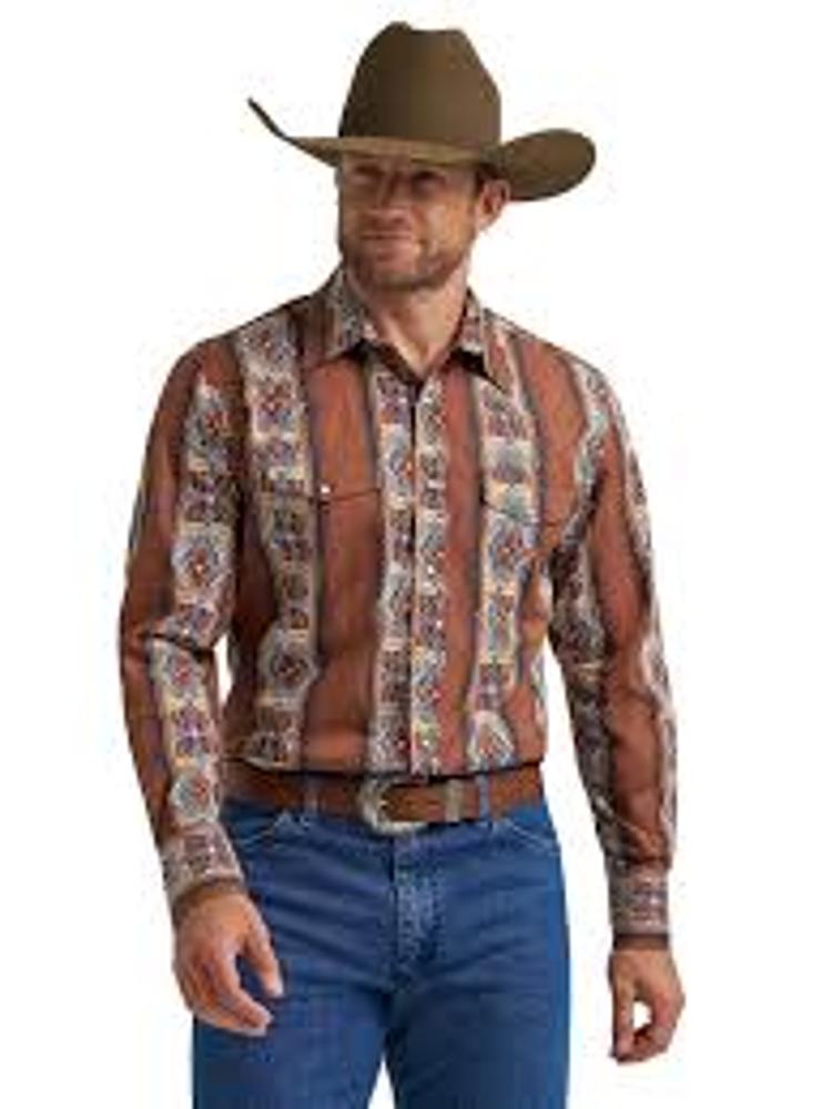 Wrangler Mens Checotah? Western Long Sleeve Shirt - Classic Fit Brown-112367724