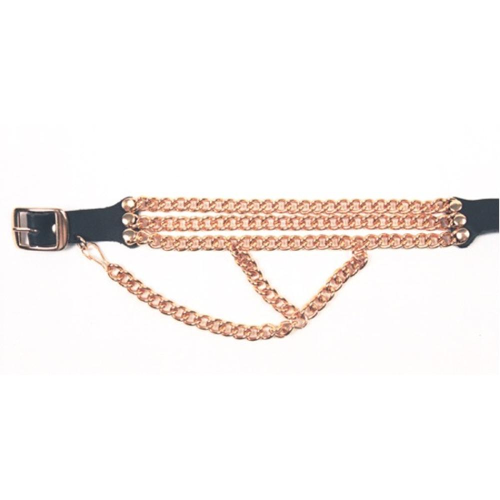 Almax Black Leather Boot Strap with 3 Rows of Gold Chains-333G-BLK