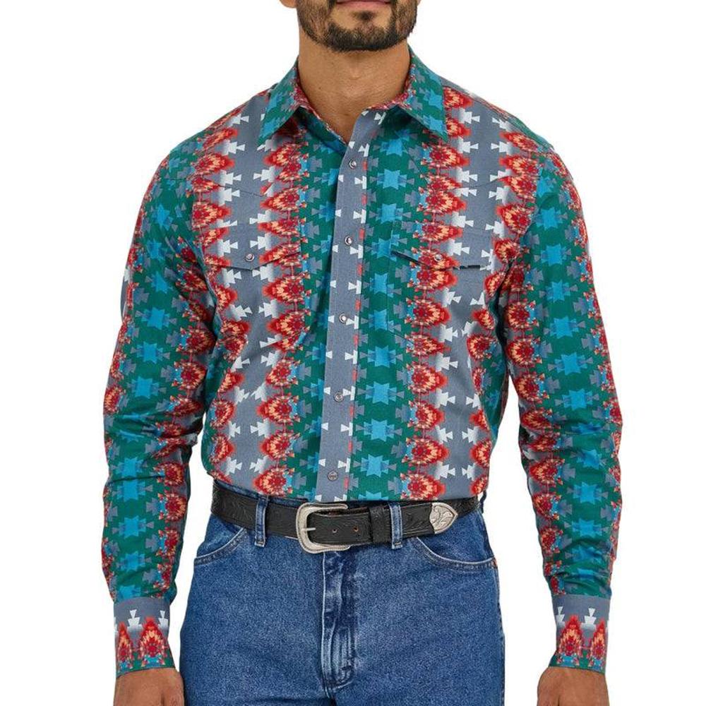 Wrangler Mens Checotah Ls Snap Blue 9441-112359441