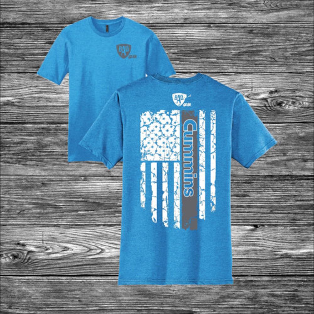 Bad Ass Diesel Cummins Electirc Blue Flag T-Shirt-BAD066
