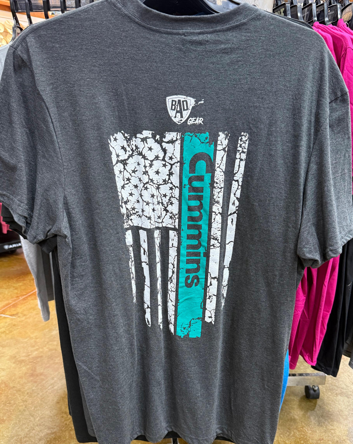 Bad Ass Diesel Mens Cummins Teal Flag Shirt-BAD033