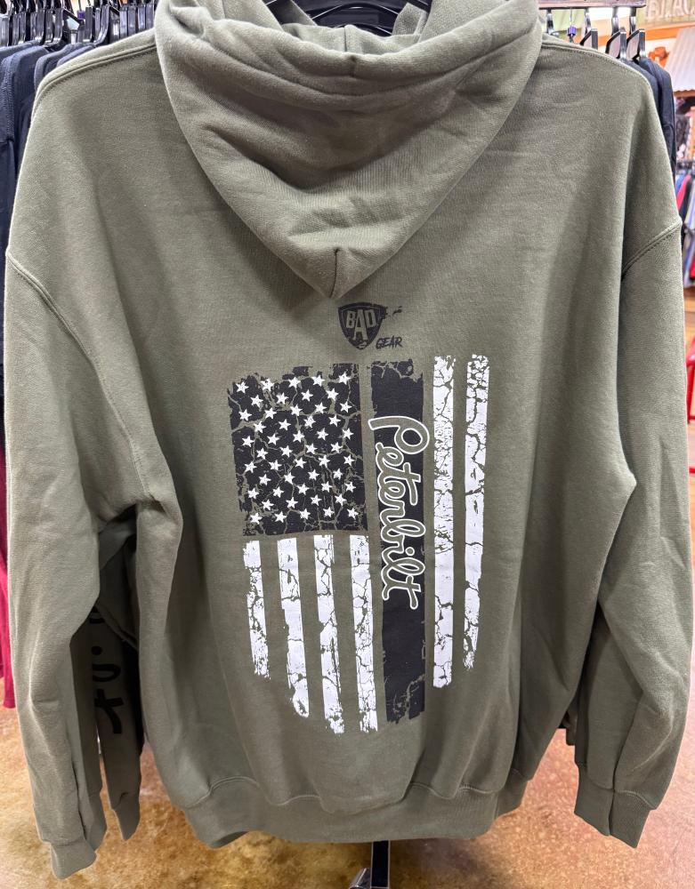Bad Ass Diesel Peterbilt Green and Black Flag Hoodie-BADH06