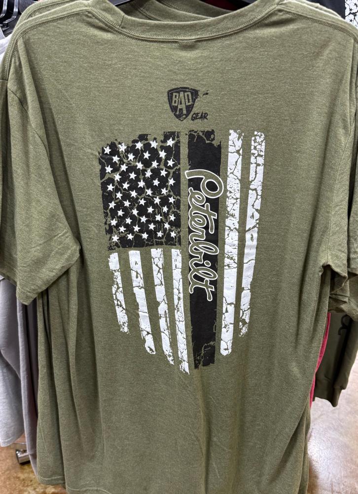 Bad Ass Diesel Peterbilt Green and Black Flag Shirt-BADT06