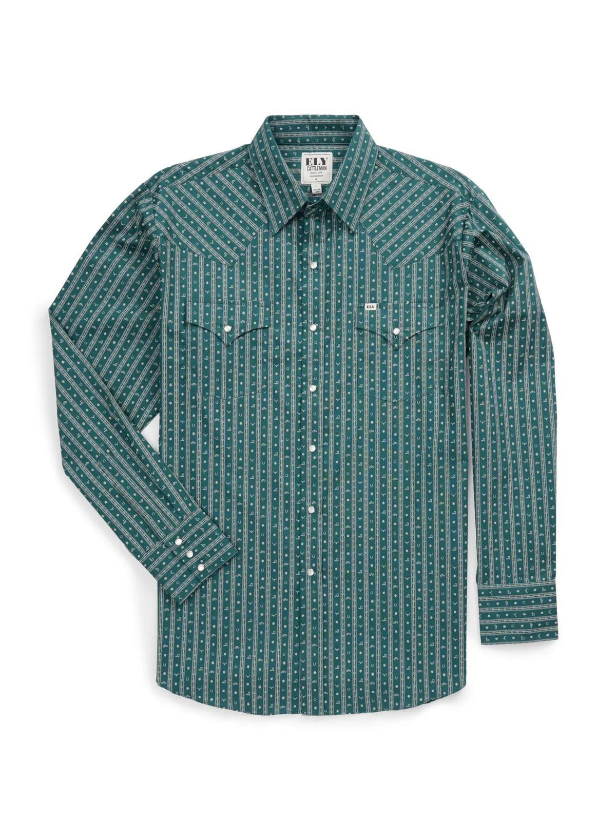 Ely Walker Mens Ely and Walker Barbed Wire Teal Snap Shirt-2027129-TL