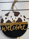 Party Party Party Welcome Cow Print Wooden Sign-#1