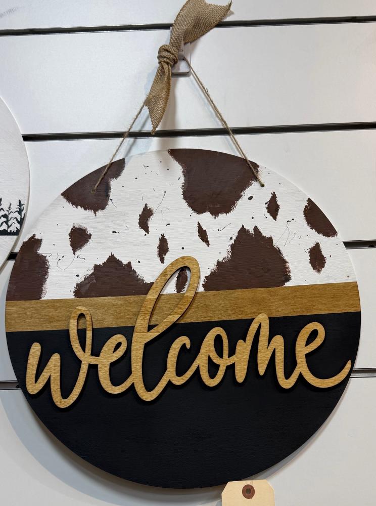 Party Party Party Welcome Cow Print Wooden Sign-#1