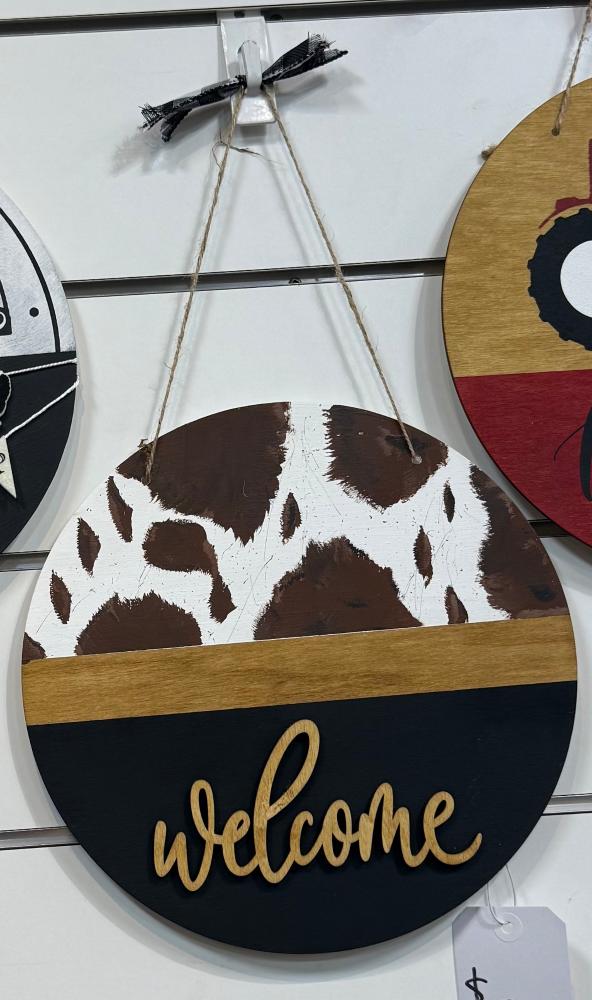 Party Party Party Welcome Brown Cow Print Wooden Sign-#11