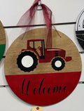 Party Party Party Welcome Red Tractor Wooden Sign-#14B