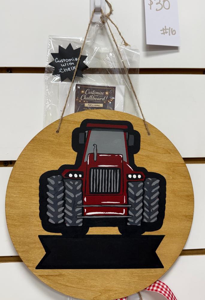 Party Party Party Custom Chalkboard Red Tractor Sign-#8A