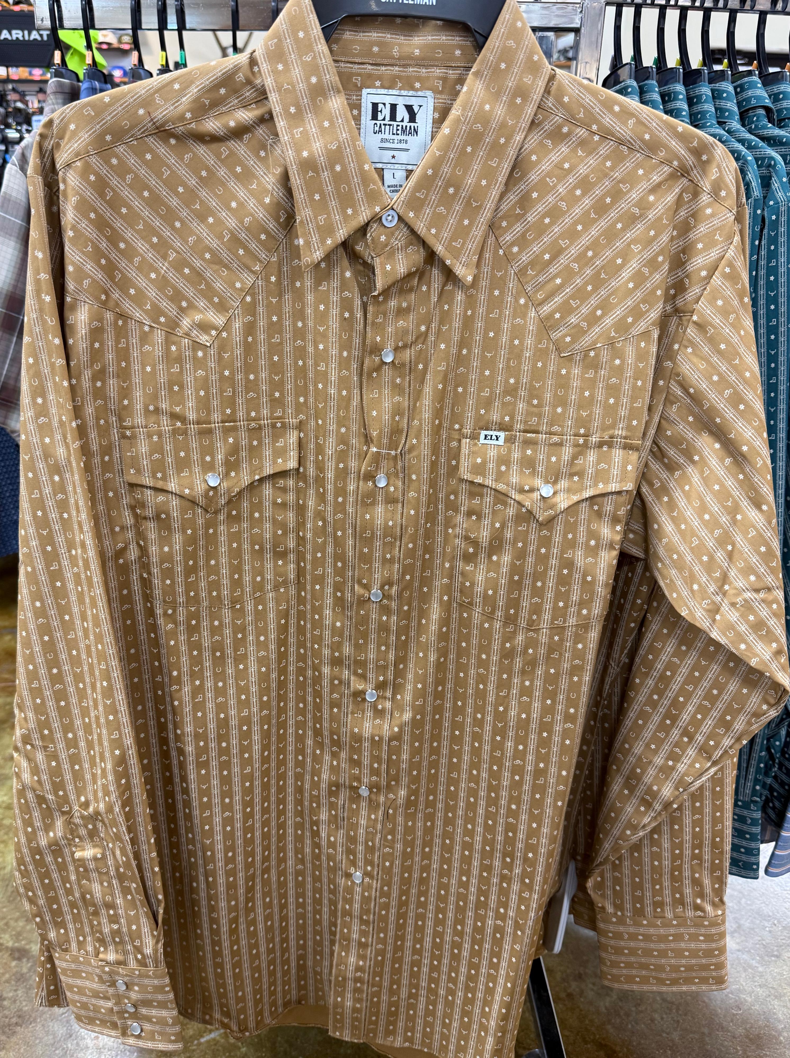 Ely Walker Mens Ely and Walker Ely Barbed Wire Print Pearl Snap Shirt-2027129-GO