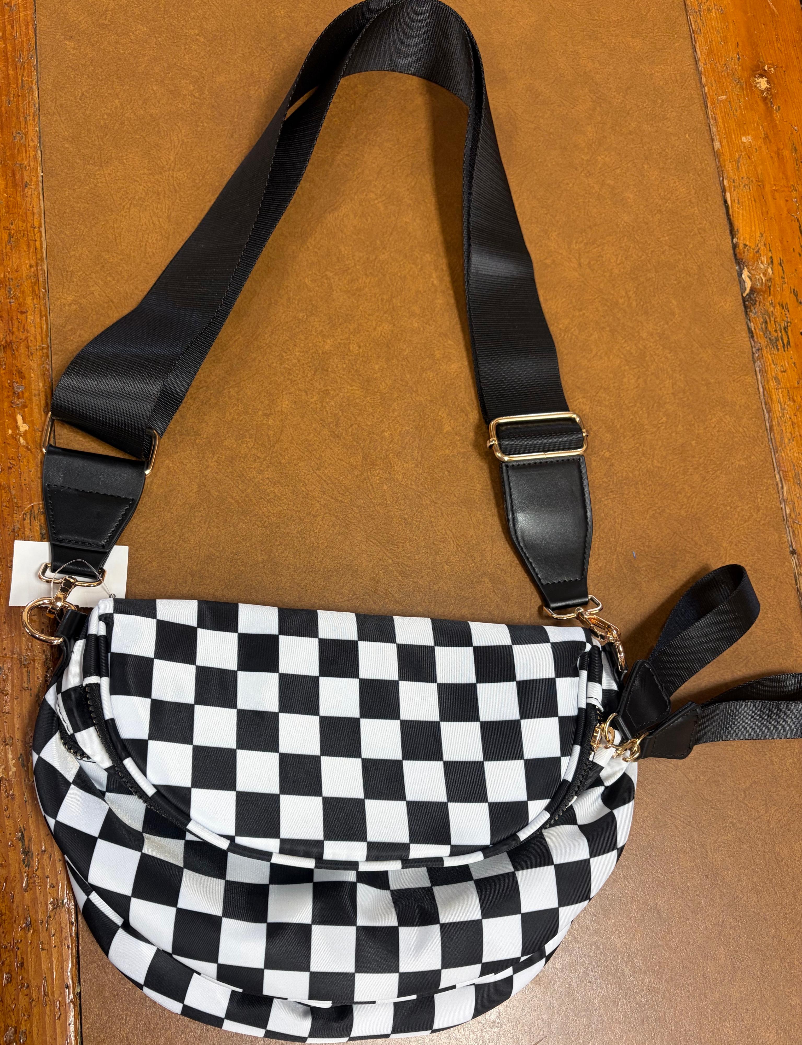 Aapparella Checkered Print Wide Strap Crossbody Bag-BH031406-P202