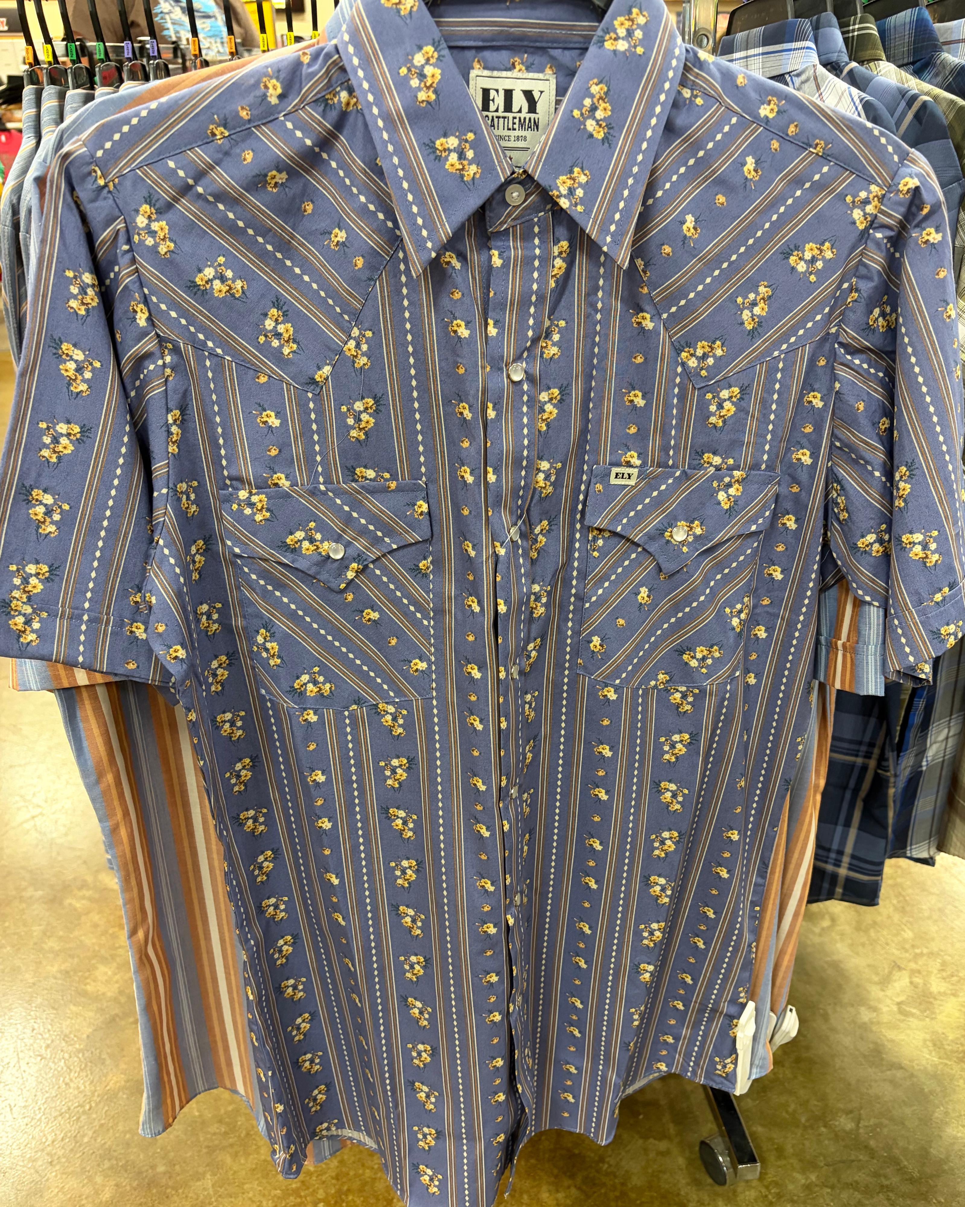 Ely Walker Mens Ely and Walker Ely Wallpaper Print Pearl Snap Shirt-E6S2023133-DB