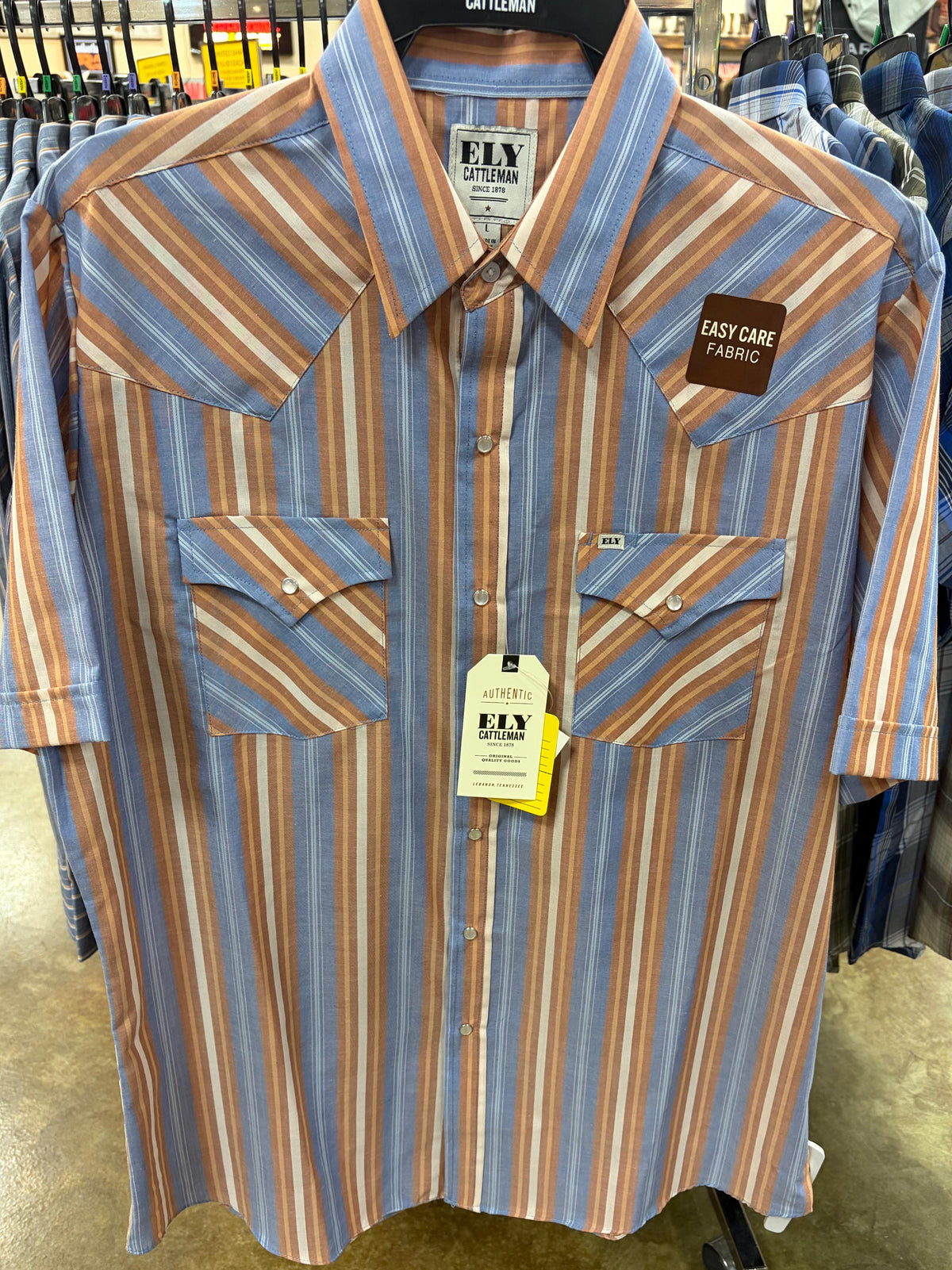 Ely Walker Mens Ely and Walker Ely Striped Short Sleeve Pearl Snap Shirt-E6S2026315-BL