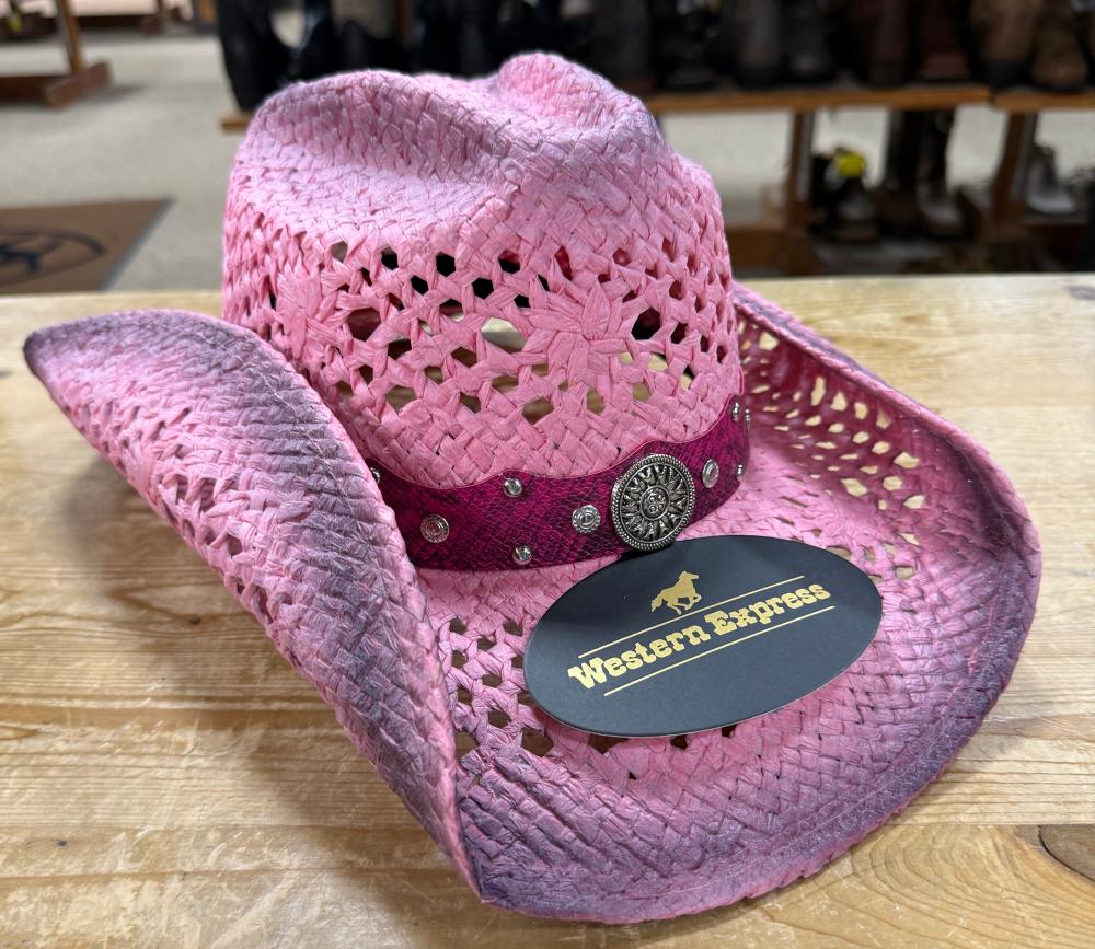 Western Express Hot Pink Straw Hat-LIN-82