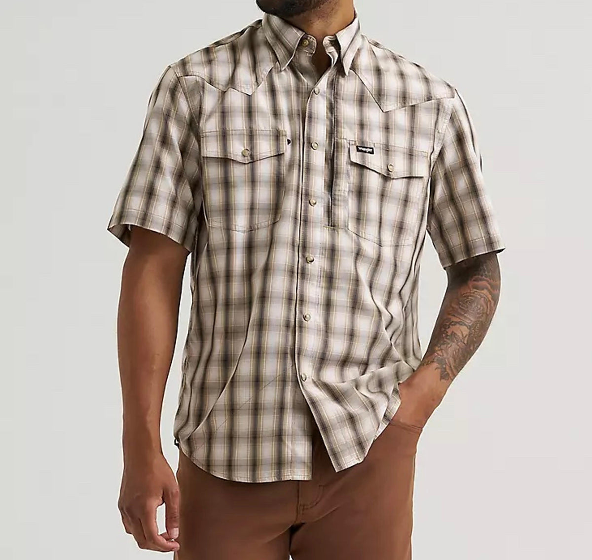 Wrangler Mens Ss Western Performance Snap Tan Plaid-112375132