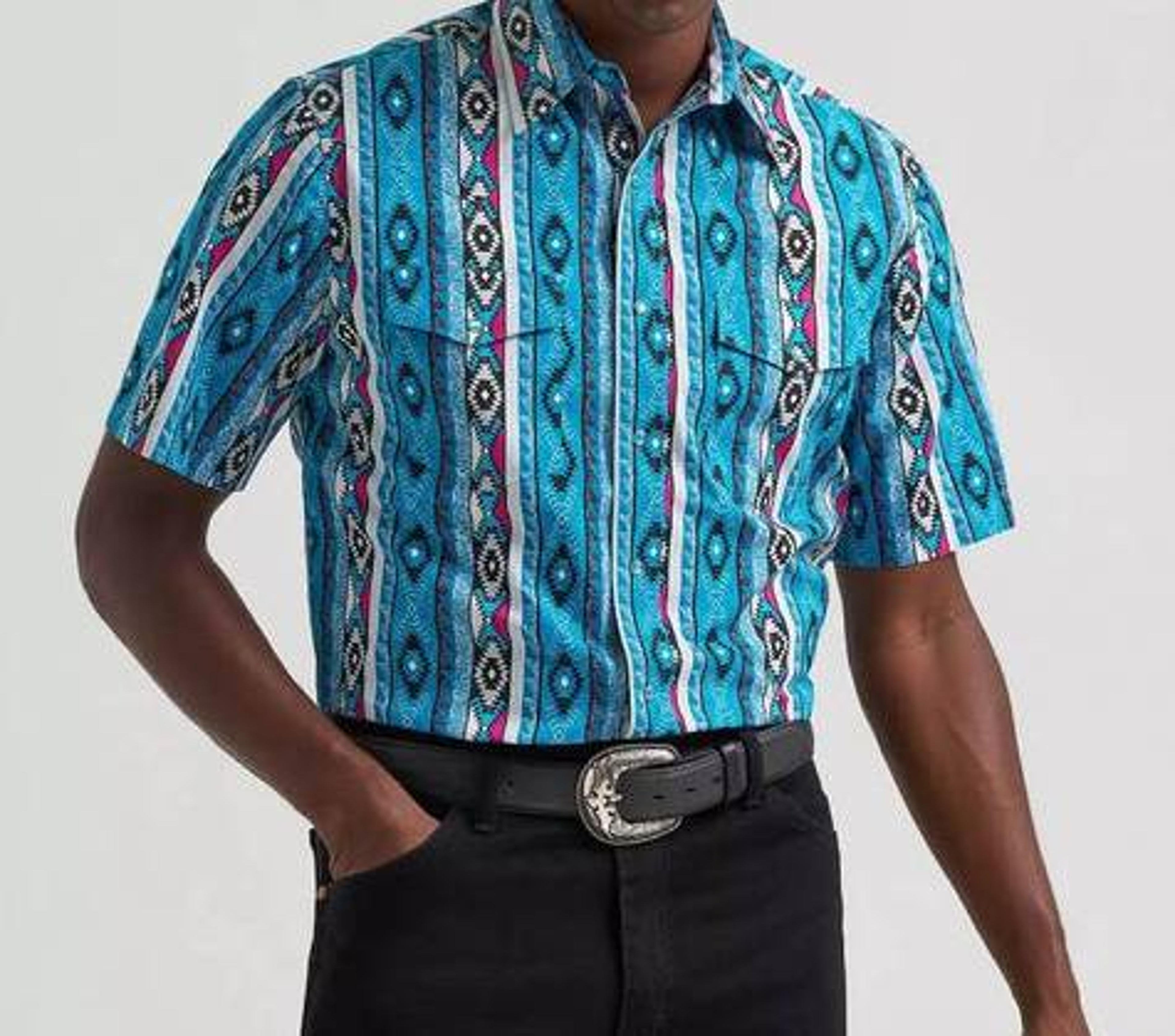 Wrangler Mens West Men Ss Checotah Prt Tea-112379227