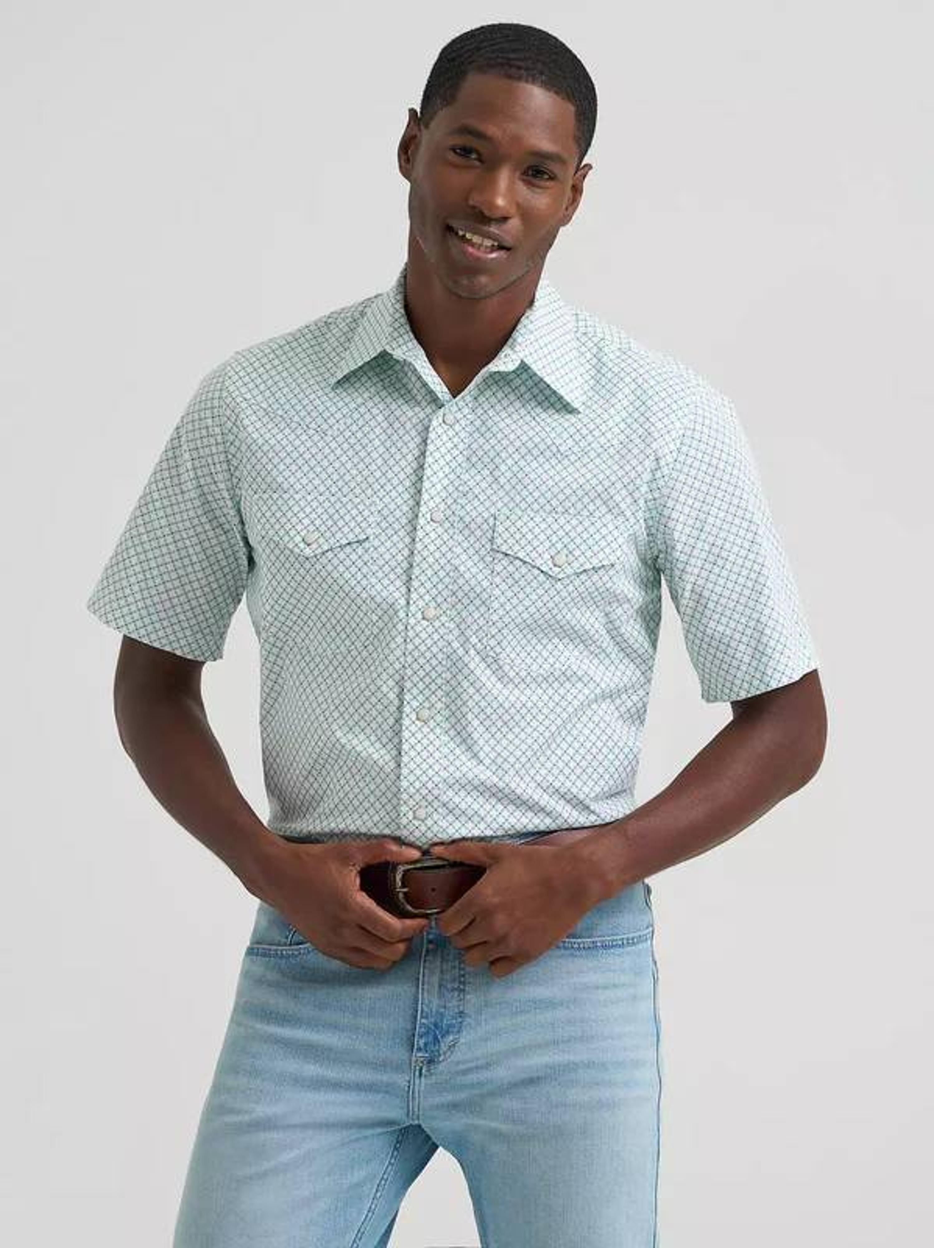 Wrangler Mens 20X Competition Green Print Shirt-112378708