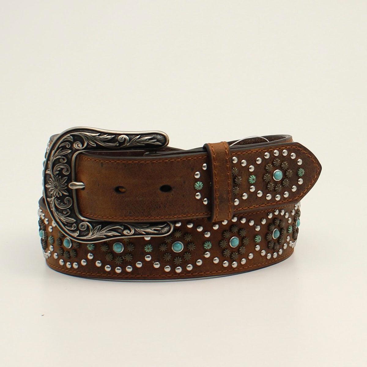 M and F Western Nocona Ladies Belt 1 1/2 Circle Studs Turquoise Stones