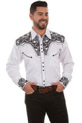 Scully Floral Tooled Shoulders Shirt-P-634WHT-BLK