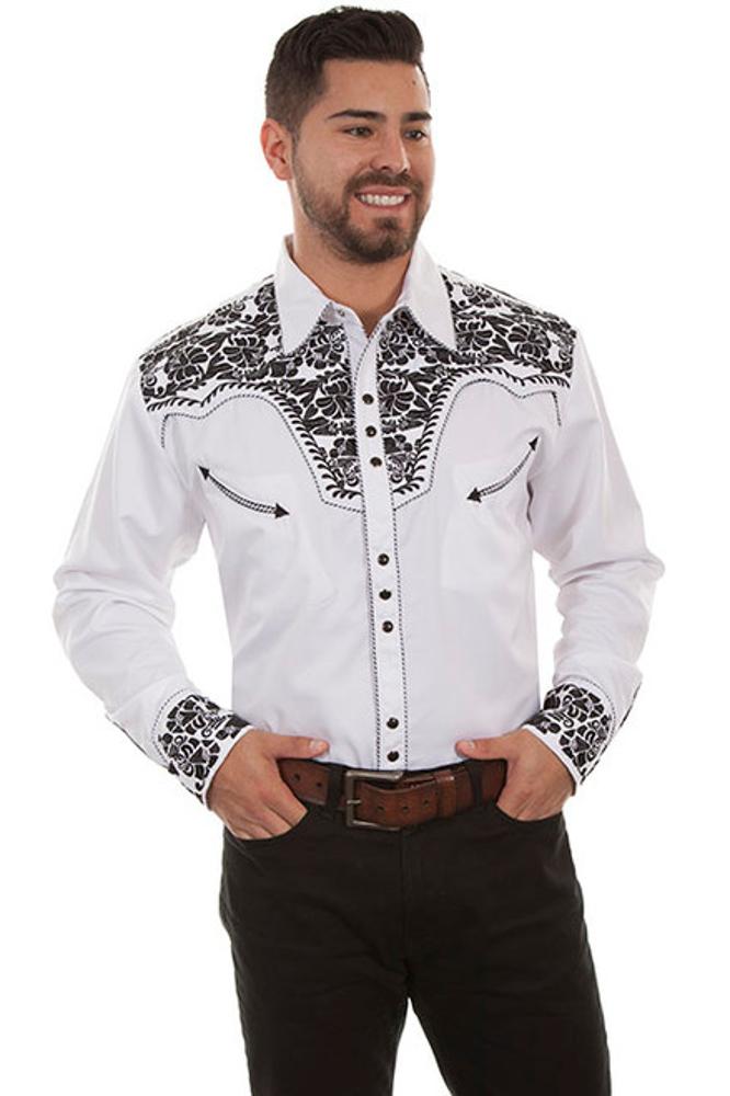 Scully Floral Tooled Shoulders Shirt-P-634WHT-BLK