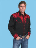 Scully Mens Floral Tooled Western Shirt - Crimson-P-634CRI