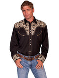 Scully Mens Floral Tooled Shoulders Shirt-P-634GLD