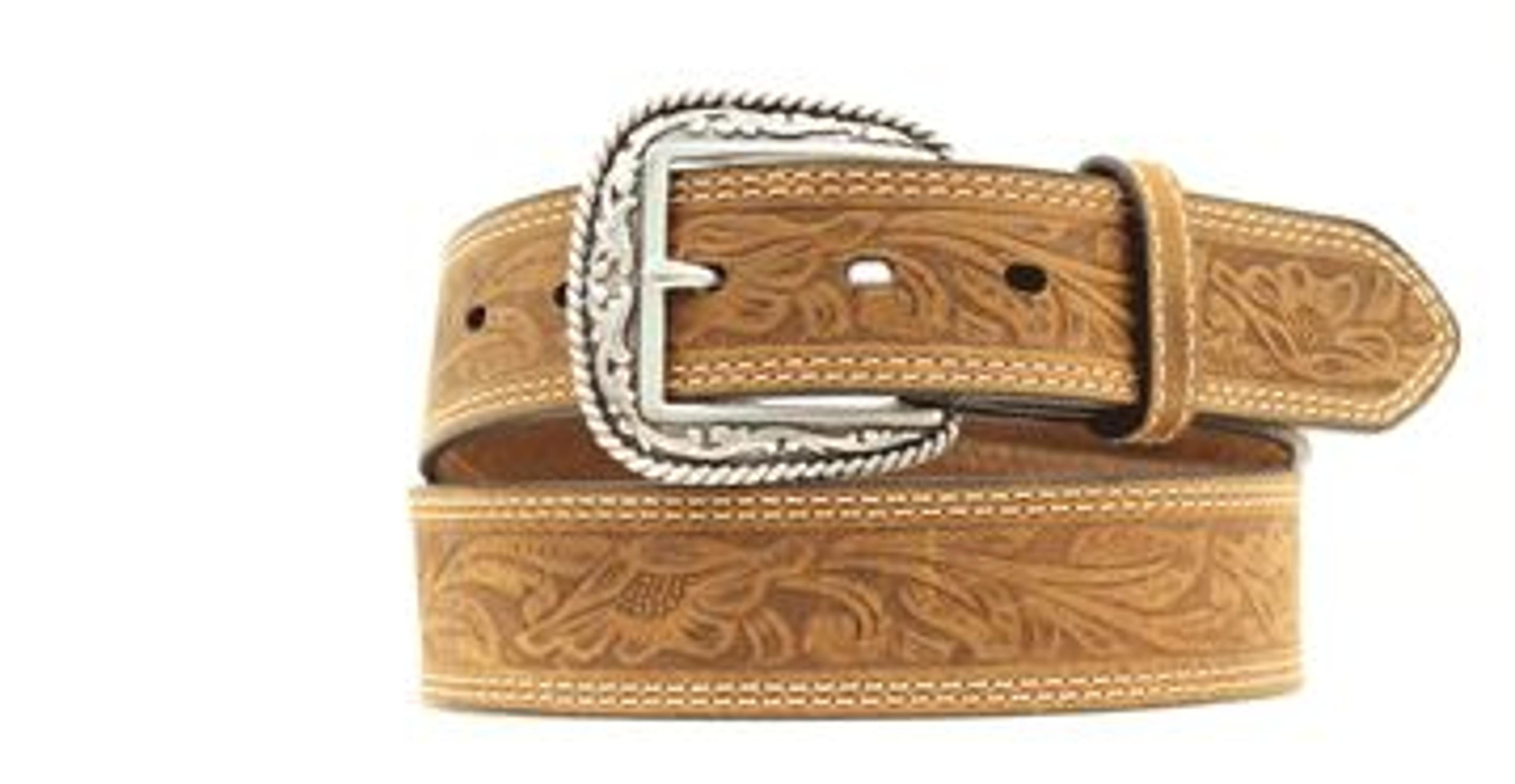 M and F Western Tooled Dblstitch Br - Mens