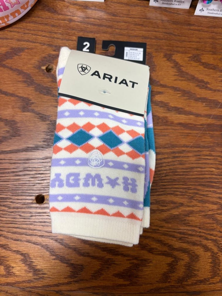 Ariat Socks - Nester Western - Howdy Boots Crew Sock 2-Pair Multi-AR4589-999
