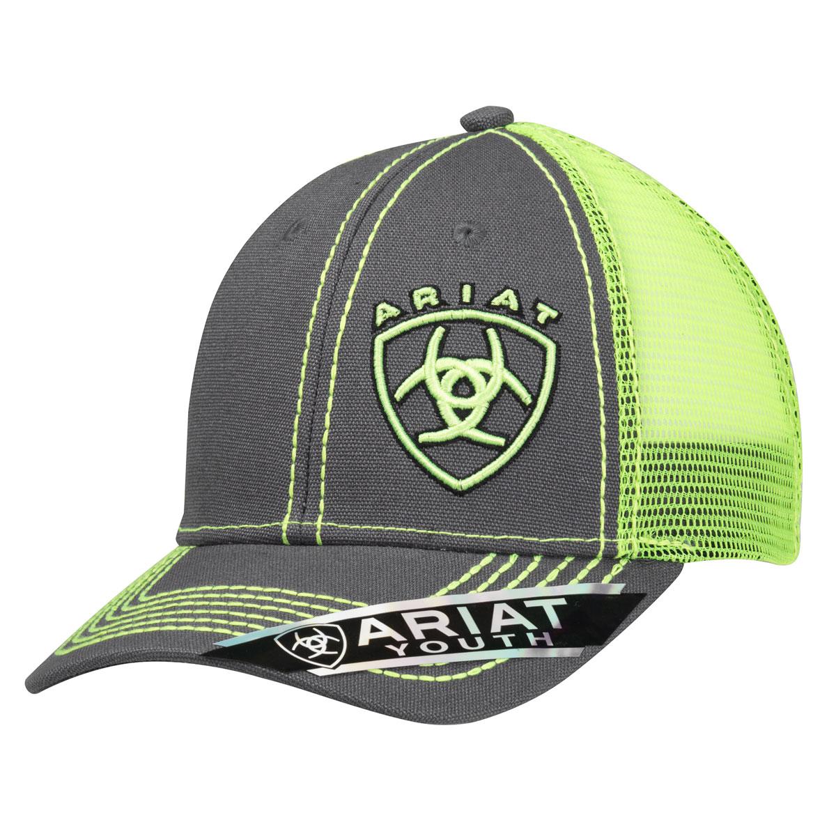 M and F Western Ariat Offset Logo Lime Green Ball Cap - Kids