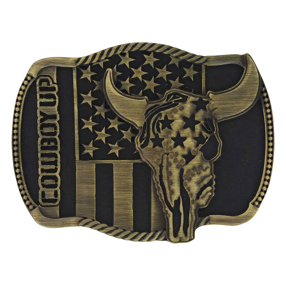 Montana Silversmiths Cowboy Up Flag Skull