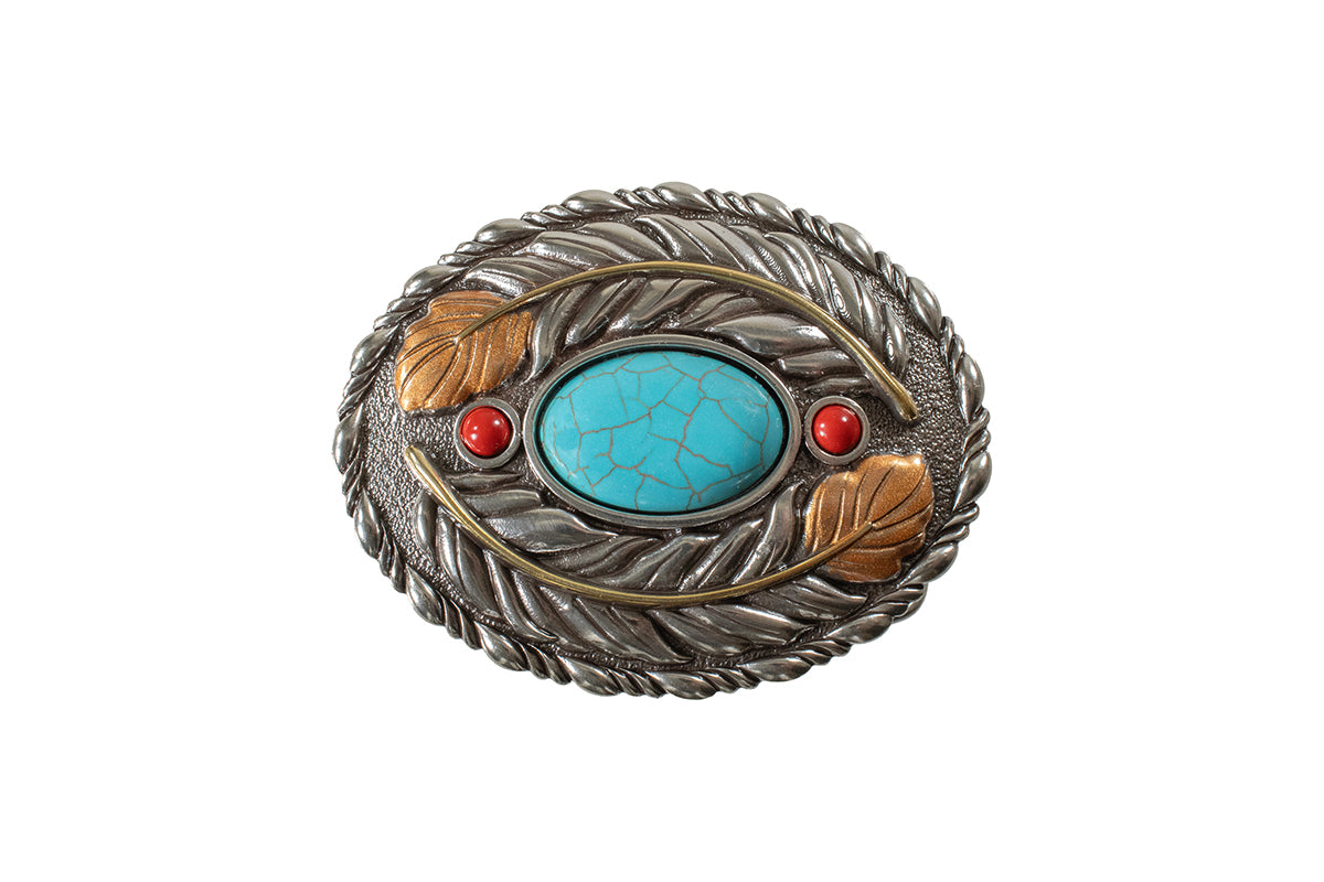 Blazin Roxx Oval Turquoise Stone Feather Womens Buckle - 37961
