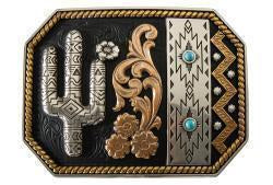 Blazin Roxx Turquoise Cactus Multi Finish Womens Buckle - 37942