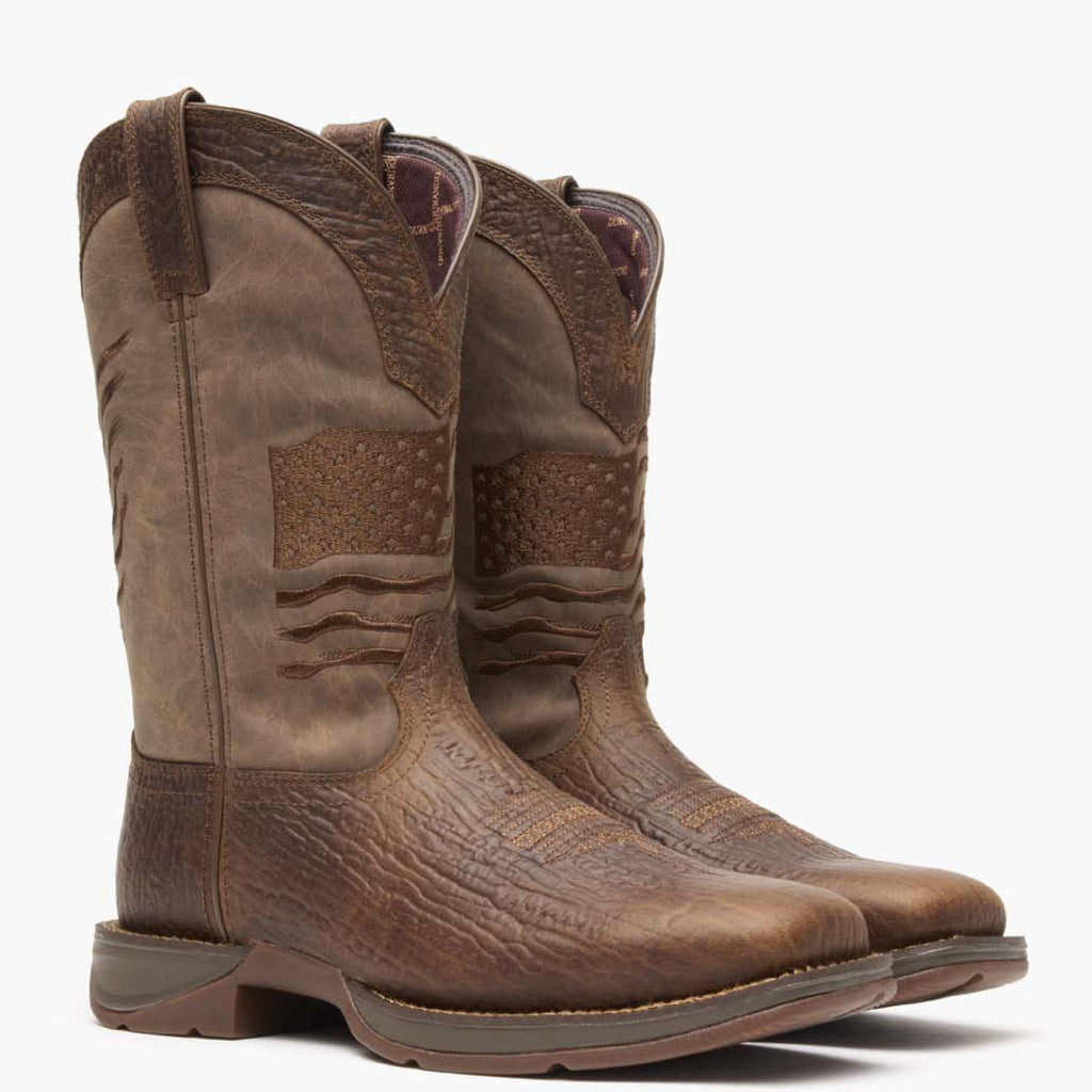 Durango Mens Rebel Brown Distressed Flag Embroidery Western Boot-DDB0314