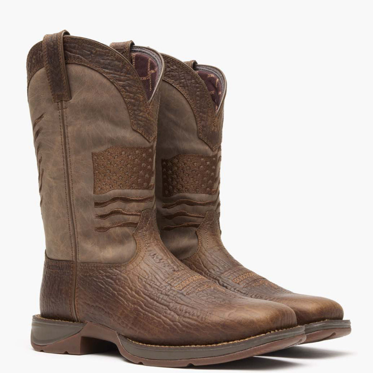 Durango Mens Rebel Brown Distressed Flag Embroidery Western Boot-DDB0314