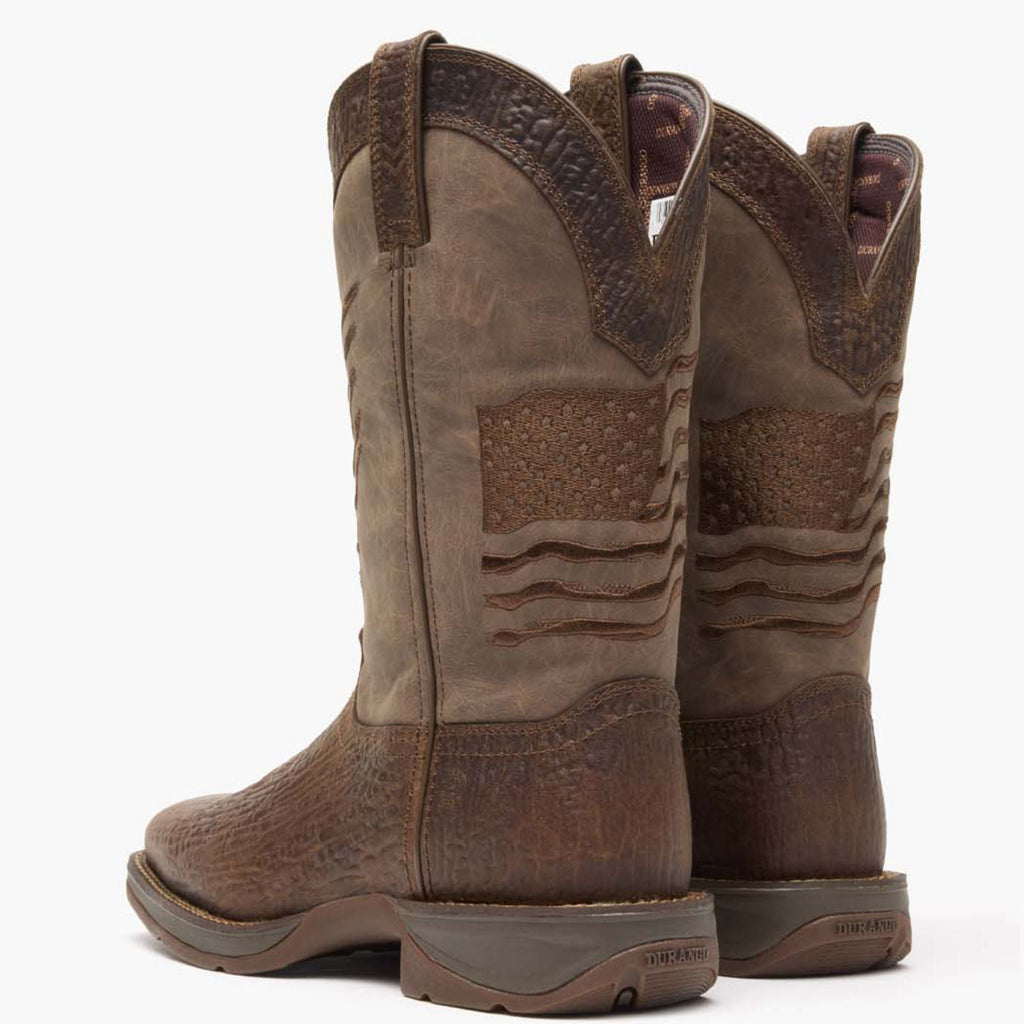 Durango Mens Rebel Brown Distressed Flag Embroidery Western Boot-DDB0314