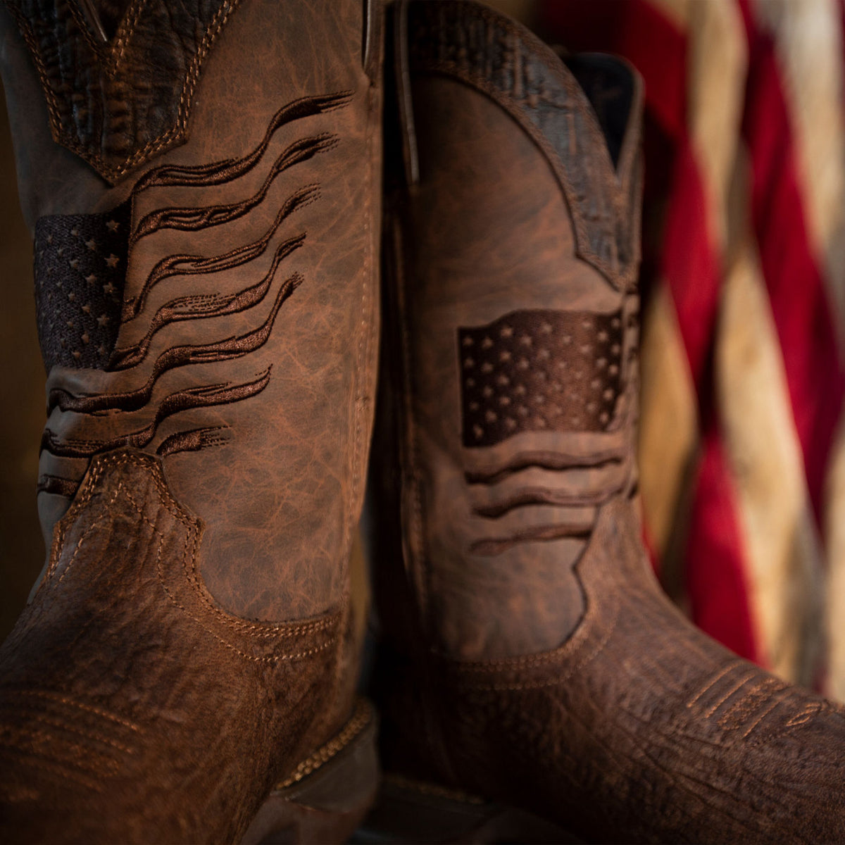 Durango Mens Rebel Brown Distressed Flag Embroidery Western Boot-DDB0314