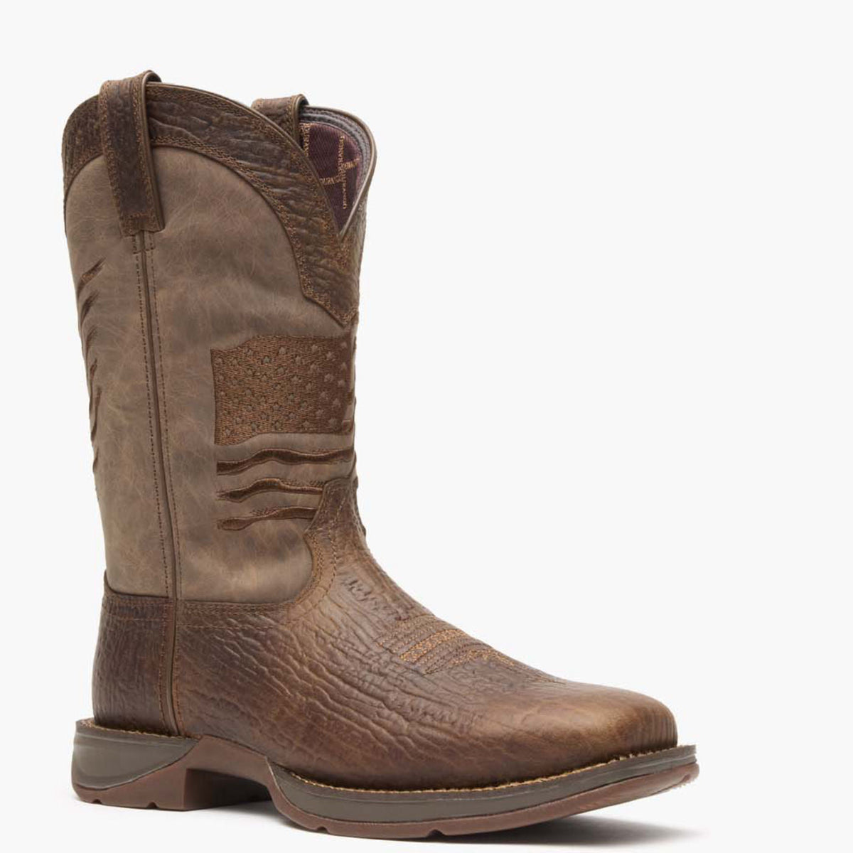 Durango Mens Rebel Brown Distressed Flag Embroidery Western Boot-DDB0314