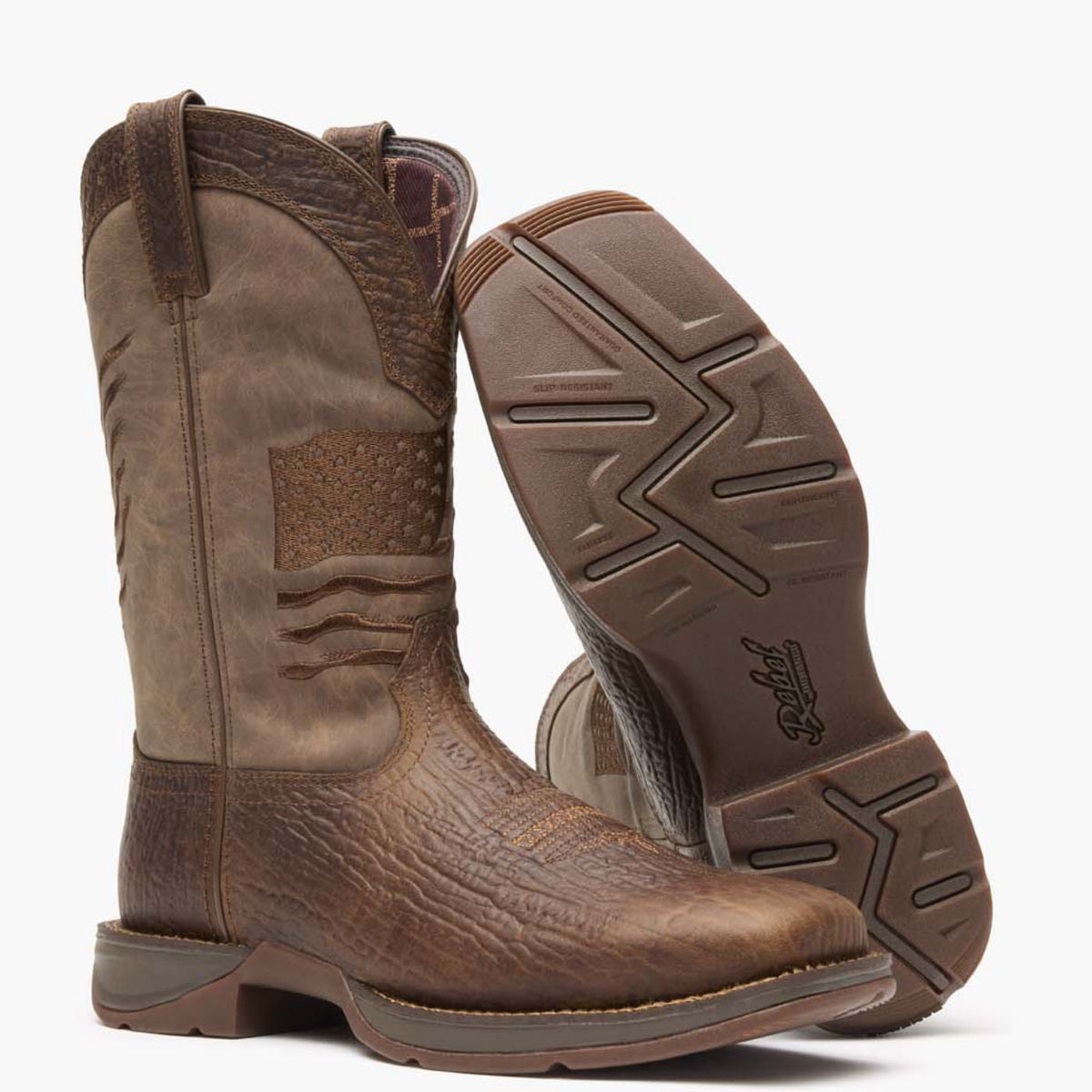 Durango Mens Rebel Brown Distressed Flag Embroidery Western Boot-DDB0314