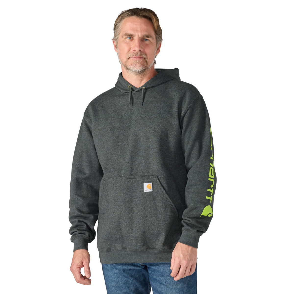 Carhartt Mens Loose Fit Midweight Logo Sleeve Graphic Hoodie Carbon He K288-026 - view 2