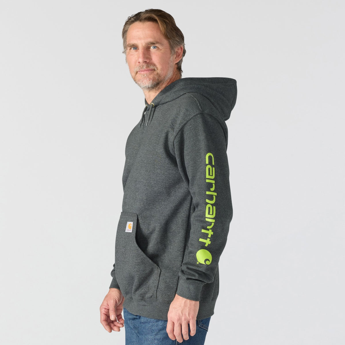 Carhartt Mens Loose Fit Midweight Logo Sleeve Graphic Hoodie Carbon He K288-026 - view 3