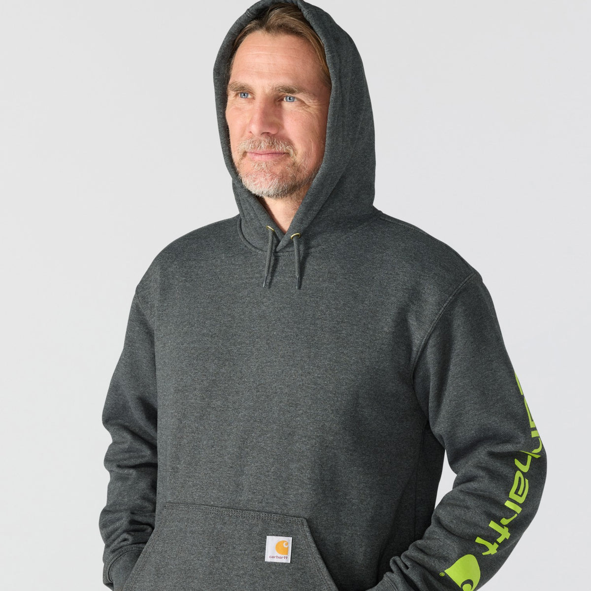 Carhartt Mens Loose Fit Midweight Logo Sleeve Graphic Hoodie Carbon He K288-026 - view 4
