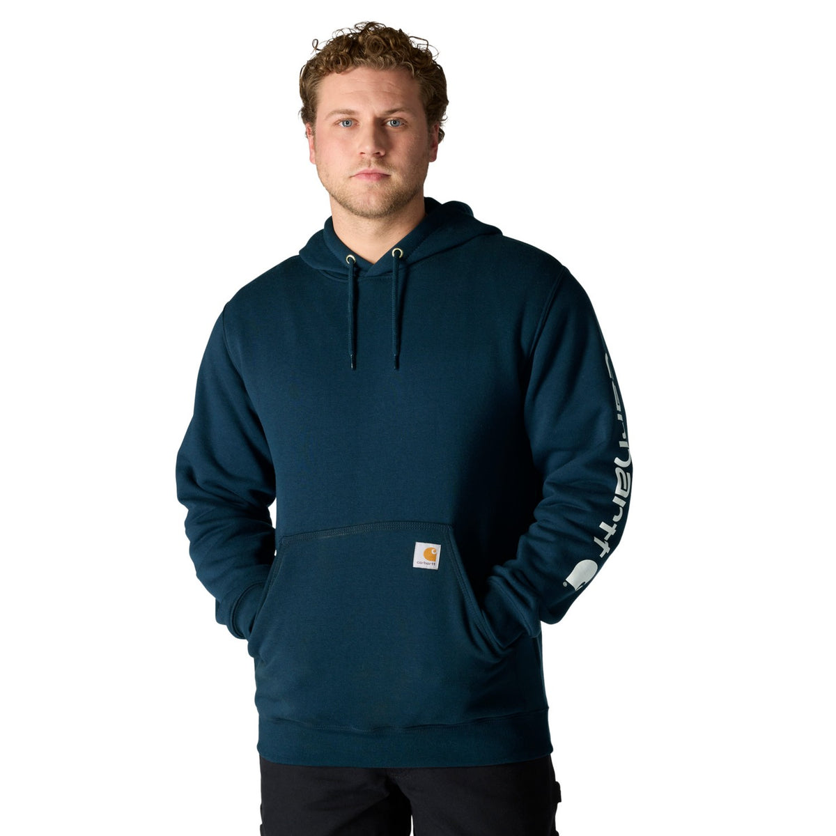 Carhartt Mens Loose Fit Midweight Logo Sleeve Graphic Hoodie Navy K288-472 - view 2