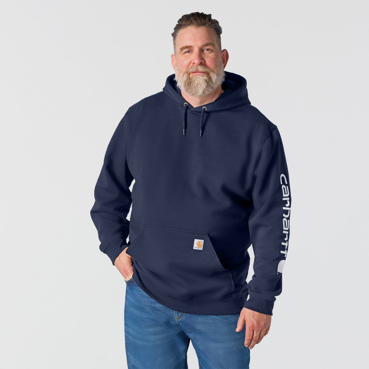 Carhartt Mens Loose Fit Midweight Logo Sleeve Graphic Hoodie Navy K288-472 - view 3