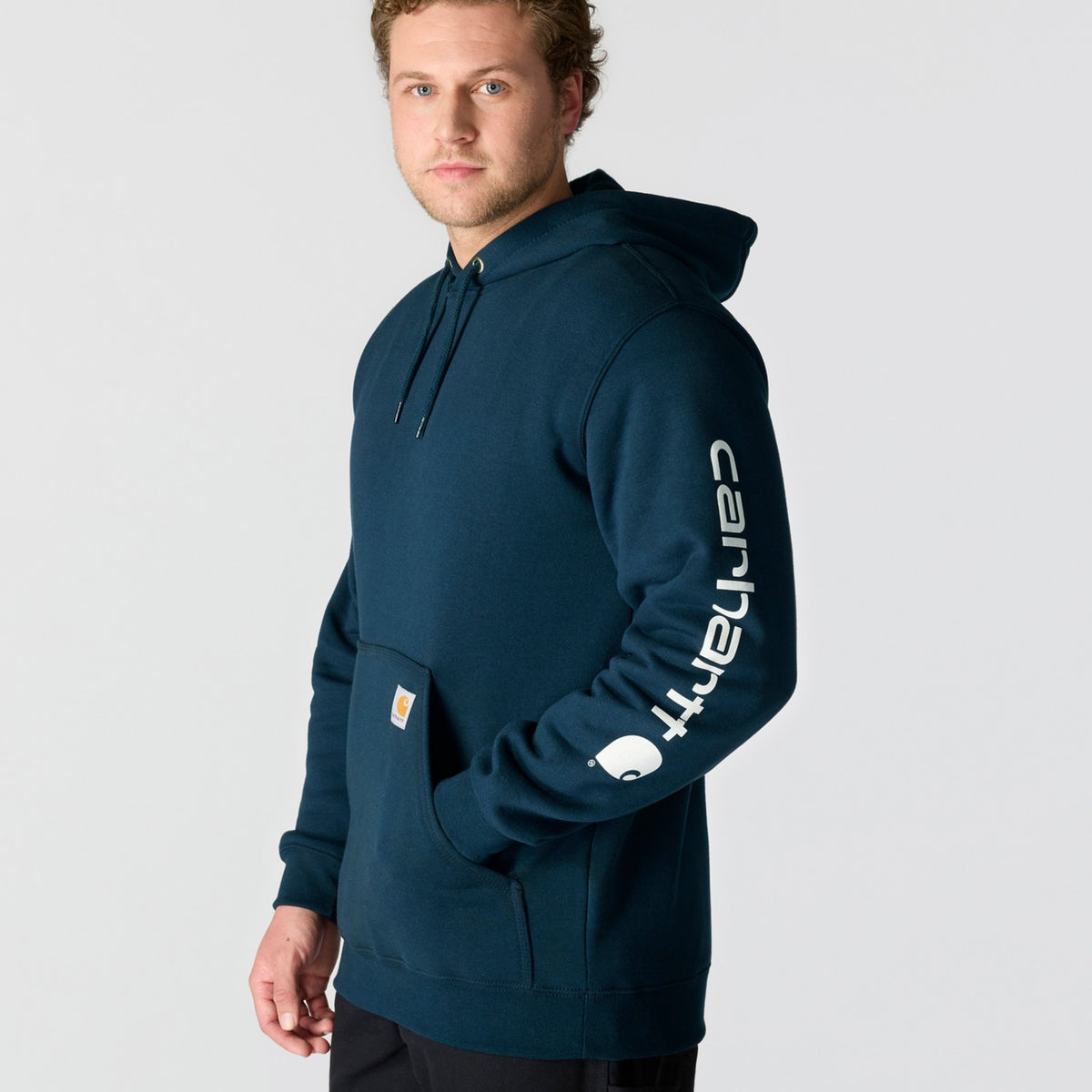 Carhartt Mens Loose Fit Midweight Logo Sleeve Graphic Hoodie Navy K288-472 - view 4