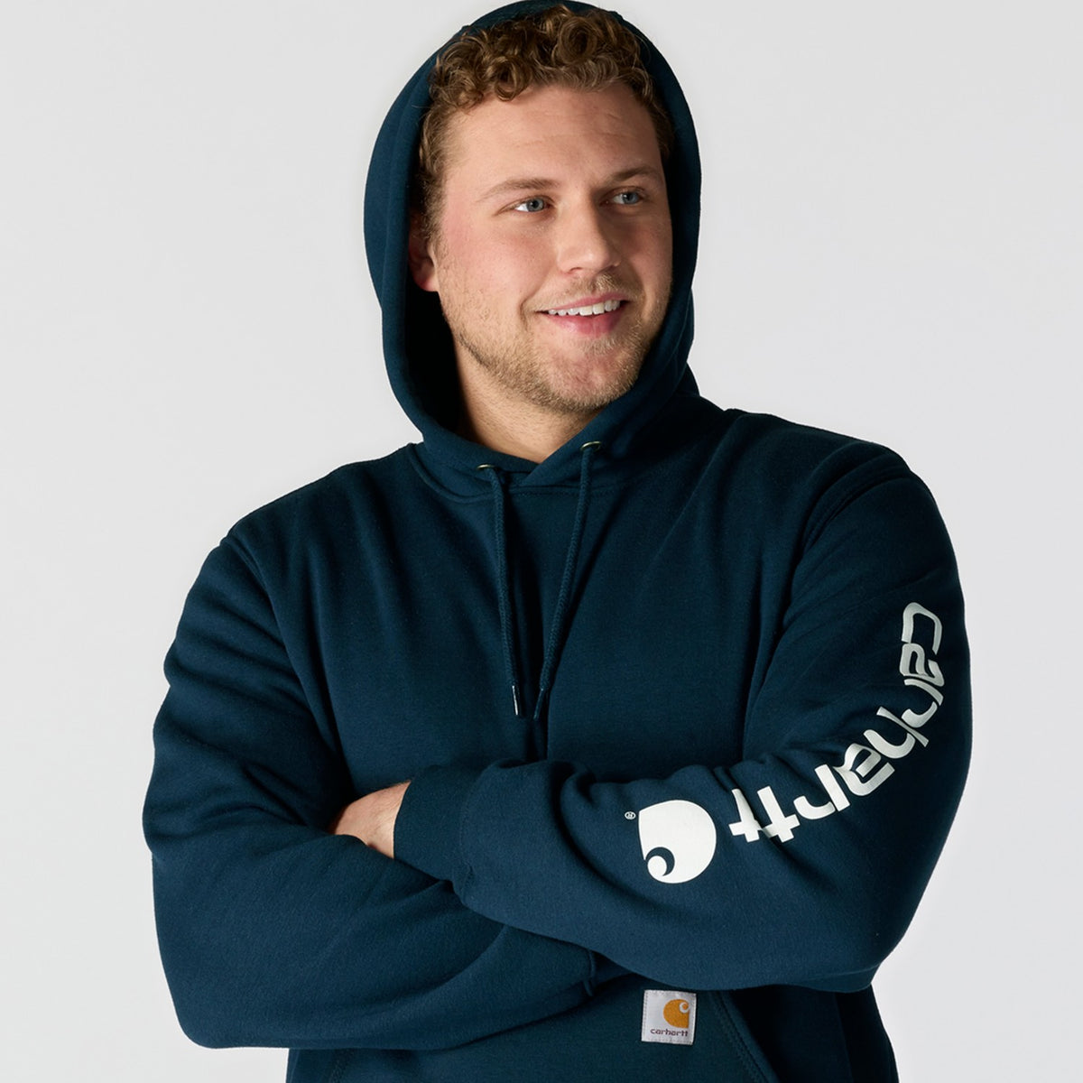 Carhartt Mens Loose Fit Midweight Logo Sleeve Graphic Hoodie Navy K288-472 - view 5