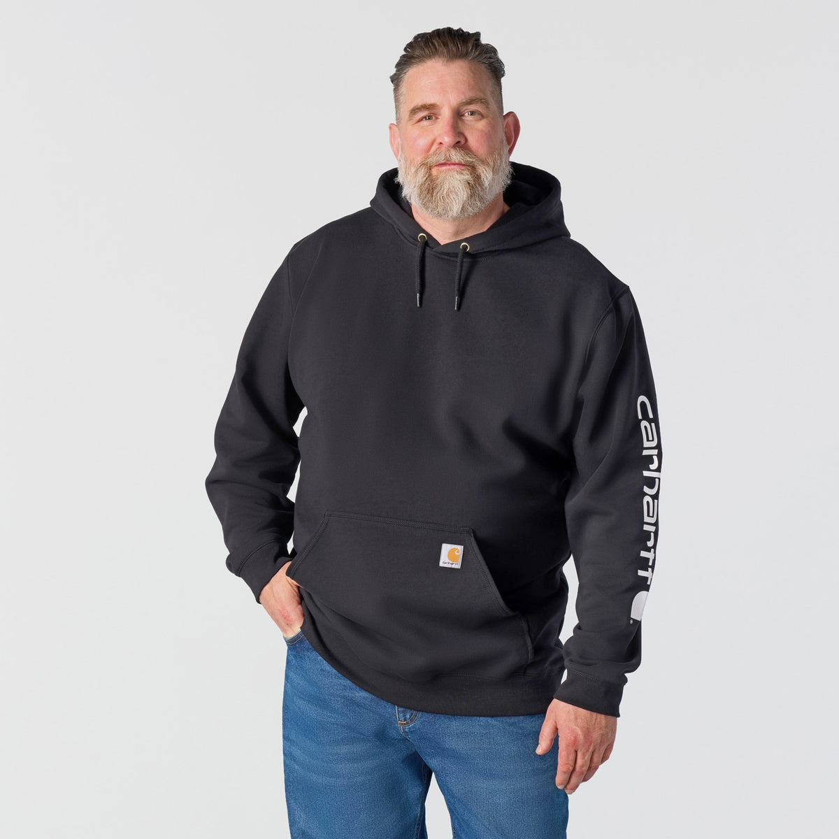 Carhartt Mens Loose Fit Midweight Logo Sleeve Graphic Hoodie Black K288-BLK - view 3