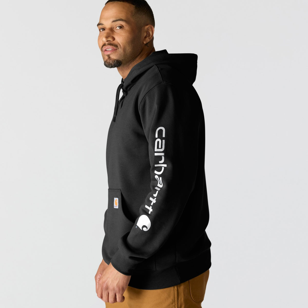 Carhartt Mens Loose Fit Midweight Logo Sleeve Graphic Hoodie Black K288-BLK - view 5
