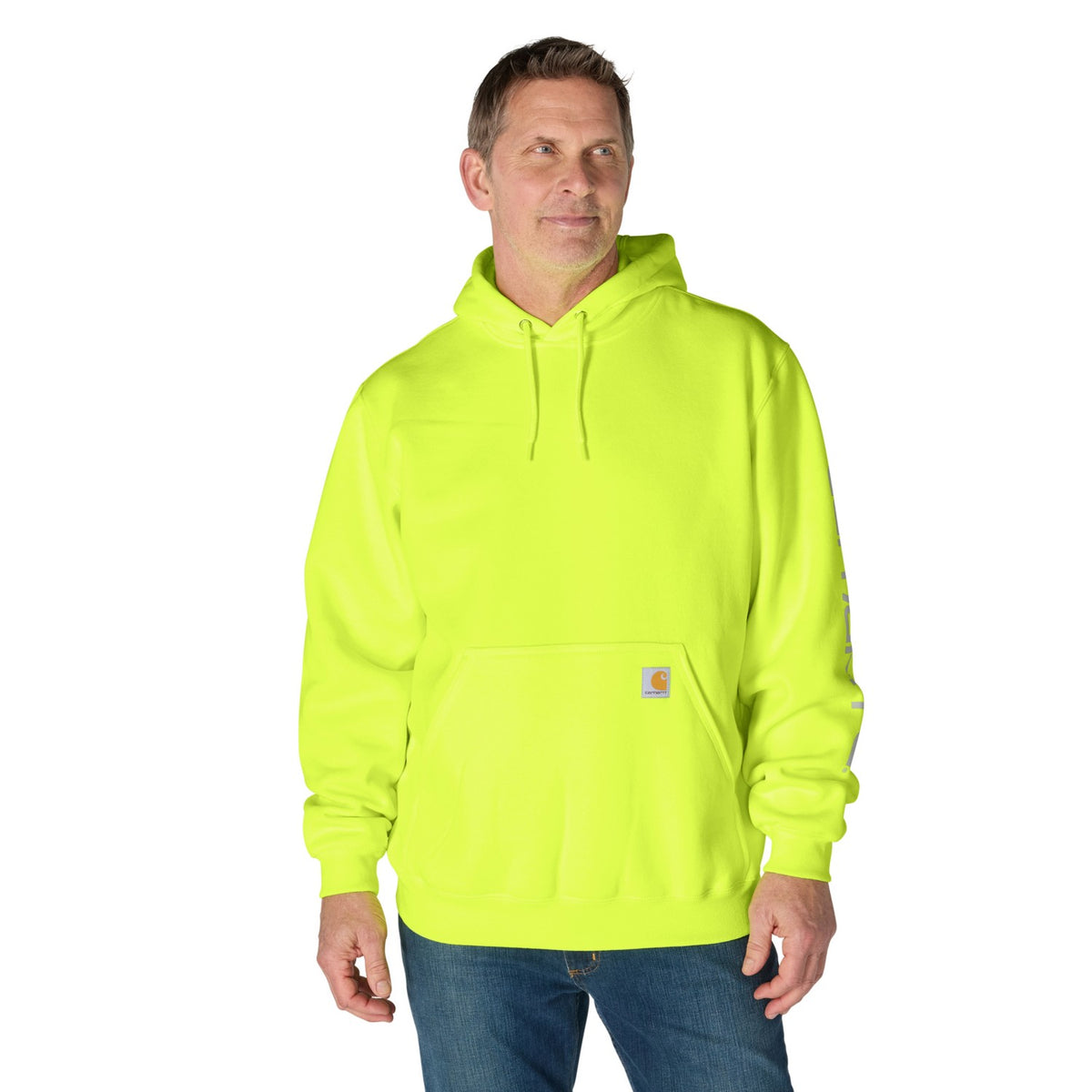 Carhartt Mens Loose Fit Midweight Logo Sleeve Graphic Hoodie Hi Vis Br K288-BLM - view 2
